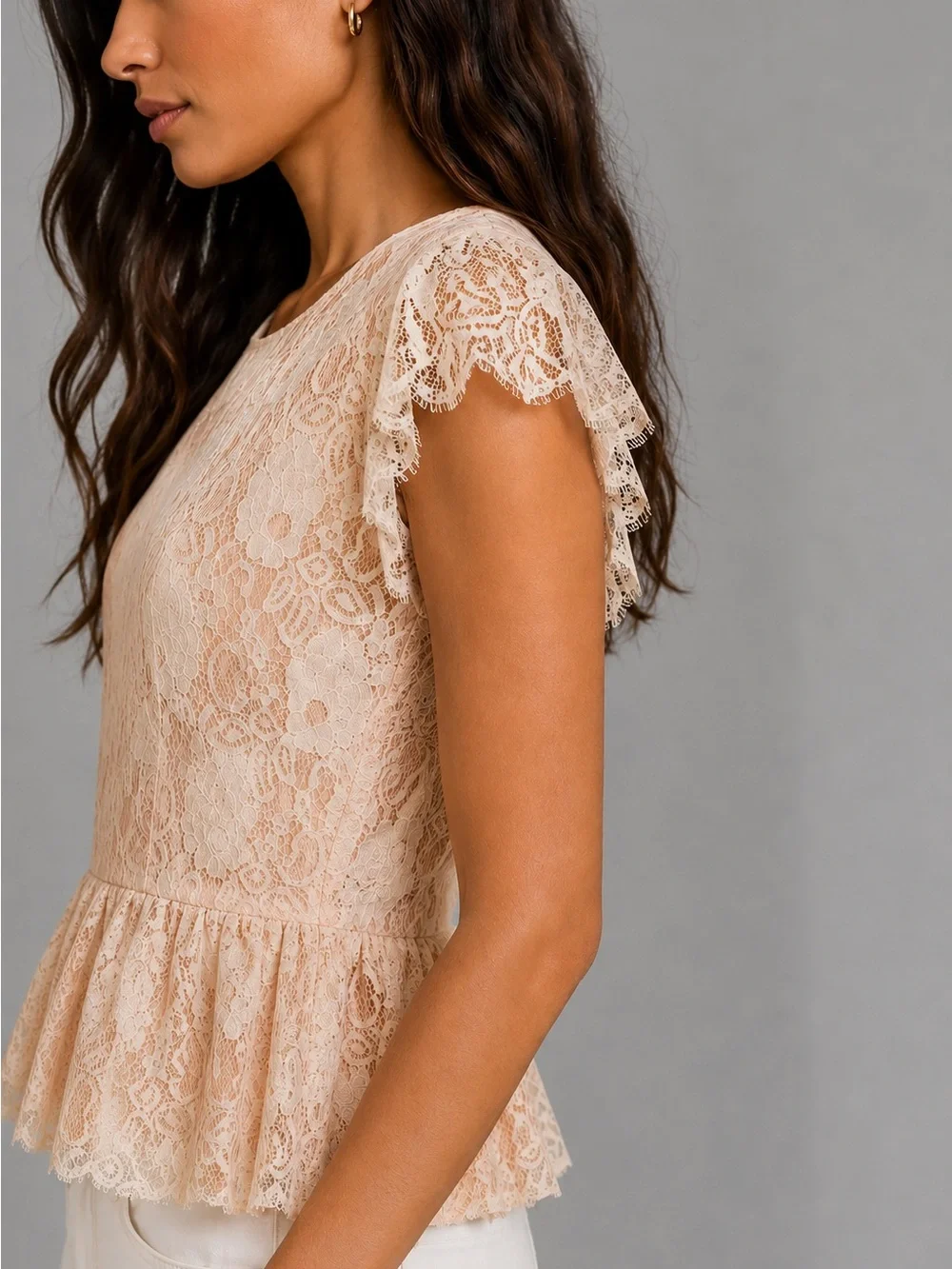 Maeve Anthropologie Lace Peplum Top Size Large Cream Floral Lace Romantic Boho - Picture 3 of 14